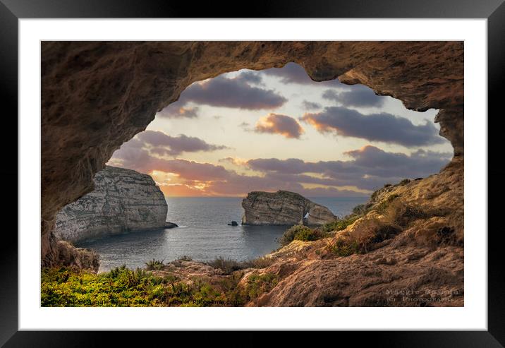 Sunset of Cave in Dwerja, Gozo Malta, Framed Mounted Print by Maggie Bajada