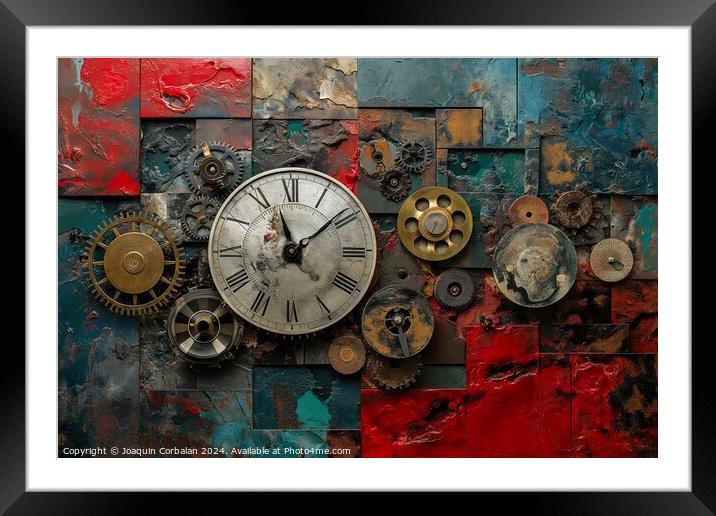 A close-up photo capturing the intricate details and composition of a clock mounted on the side of a wall. Framed Mounted Print by Joaquin Corbalan