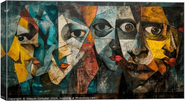 An intriguing painting featuring a diverse group of people, showcasing their unique facial expressions Canvas Print by Joaquin Corbalan