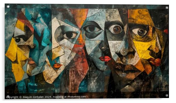 An intriguing painting featuring a diverse group of people, showcasing their unique facial expressions Acrylic by Joaquin Corbalan