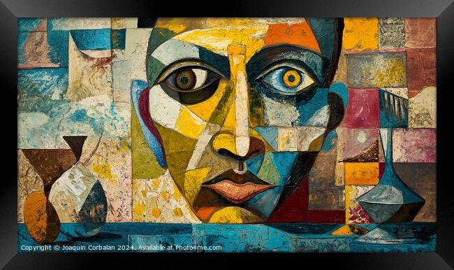 unique painting of a mans face, featuring different colors and abstract shapes Framed Print by Joaquin Corbalan