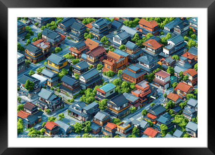 This photo shows a rich and bustling cityscape with numerous houses scattered throughout. Framed Mounted Print by Joaquin Corbalan