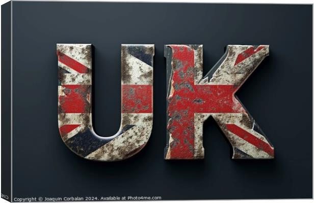 the letter UK painted with the iconic colors of the British flag, representing unity and national pride. Canvas Print by Joaquin Corbalan