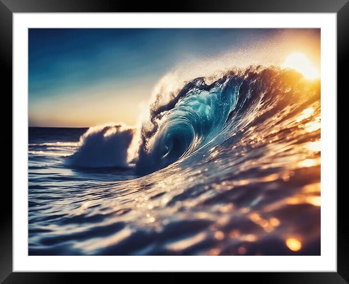 Surfing Wave Framed Mounted Print by Anne Macdonald