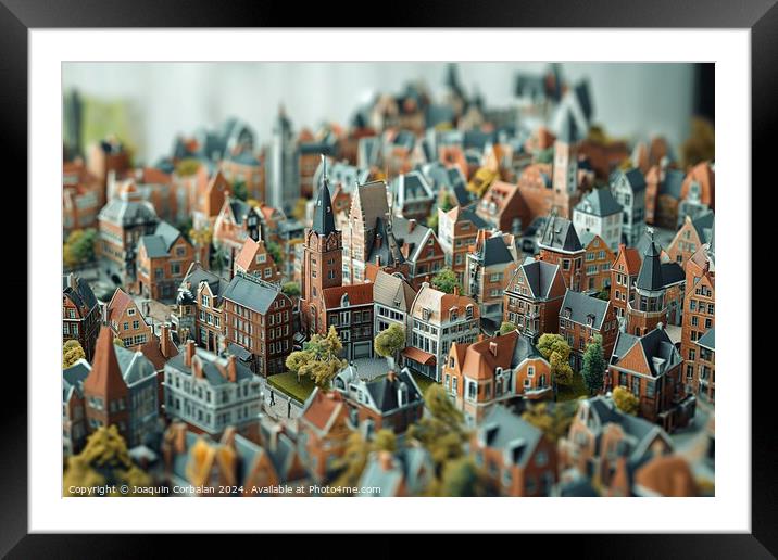 bustling scene of a model city, with its stepped and scattered buildings and busy cart Framed Mounted Print by Joaquin Corbalan