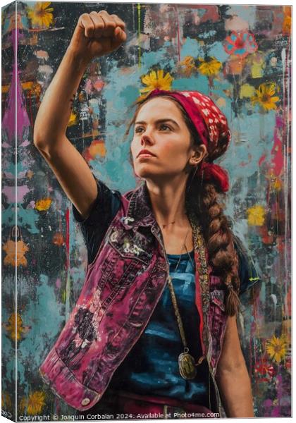 a painting of a woman proudly wearing a bandana. The image depicts a symbol of strength and empowerment within the context of the spring feminism Canvas Print by Joaquin Corbalan