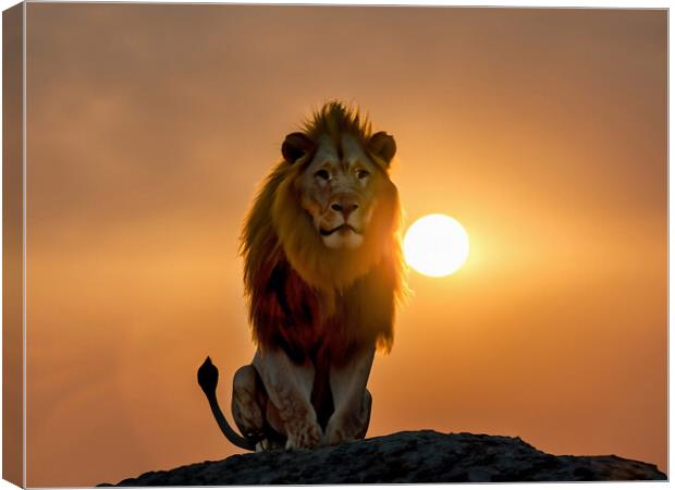 Lion at sunset or sunrise Canvas Print by Alan Tunnicliffe