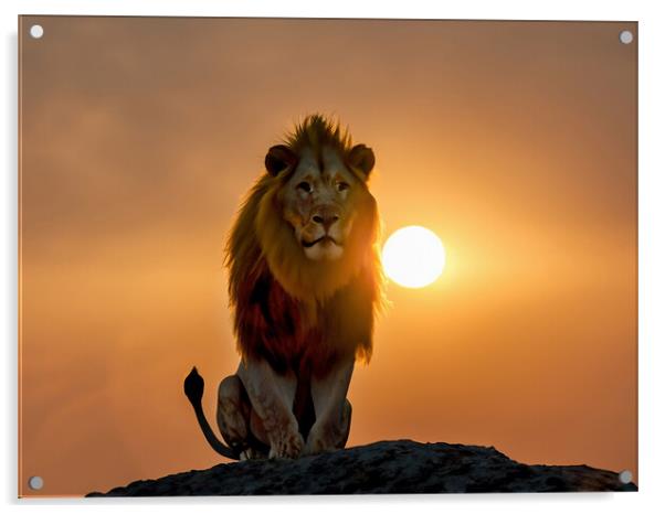 Lion at sunset or sunrise Acrylic by Alan Tunnicliffe