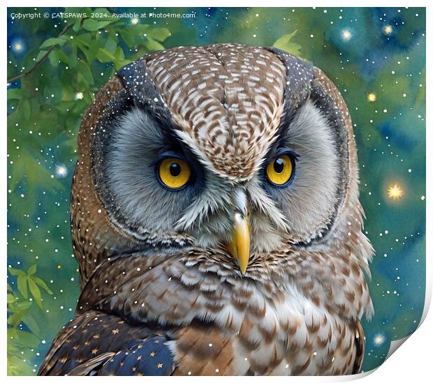POSH GREY OWL Print by CATSPAWS 