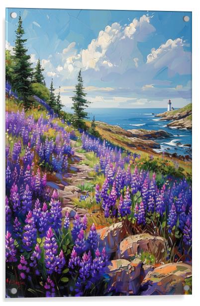 Coastal Lupines in Maine Oil Painting Acrylic by T2 
