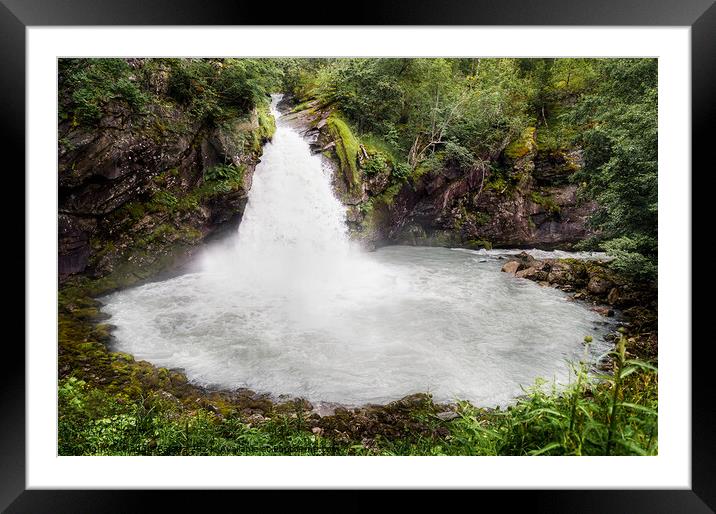 Beautiful Bridal Water Falls in Norway. Framed Mounted Print by Maggie Bajada