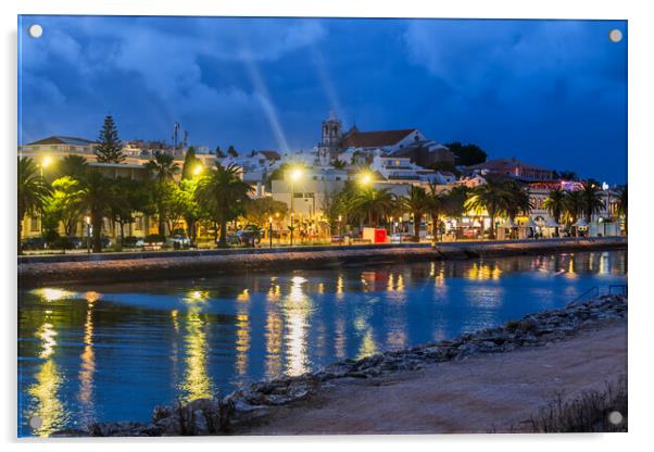 Lagos Town at Night in Algarve, Portugal Acrylic by Artur Bogacki
