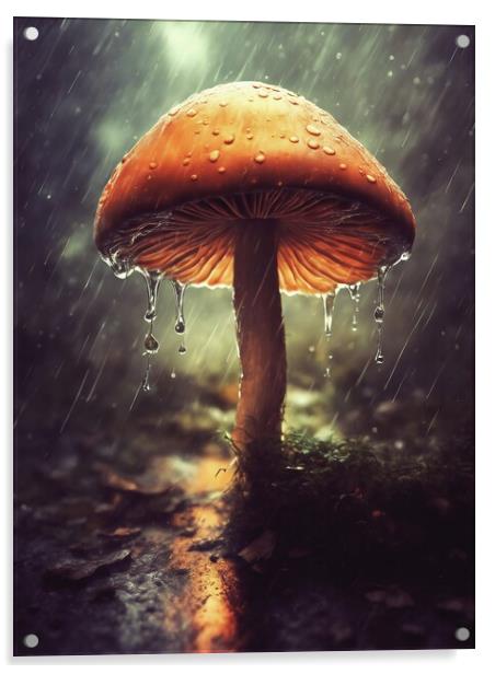 Mushroom In The Pouring Rain Acrylic by Anne Macdonald