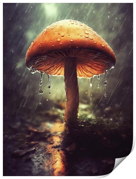 Mushroom In The Pouring Rain Print by Anne Macdonald