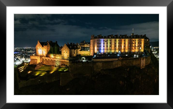 Edinburgh Castle at Night Framed Mounted Print by Apollo Aerial Photography