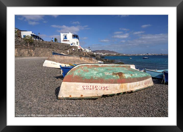 Playa Blanca beach boat  Framed Mounted Print by Rob Hawkins