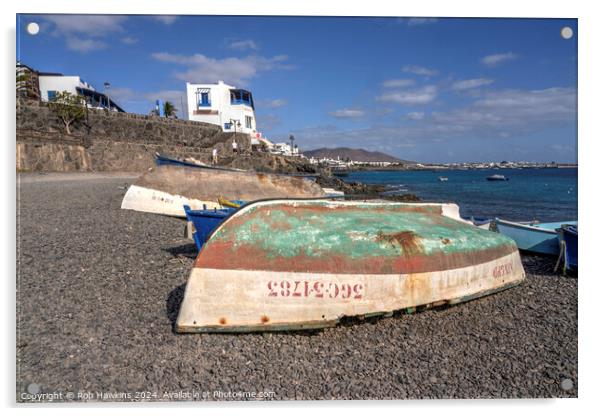 Playa Blanca beach boat  Acrylic by Rob Hawkins