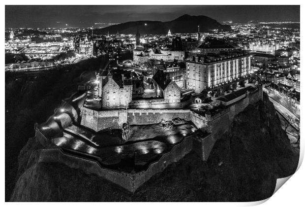 Edinburgh Castle Black and White Print by Apollo Aerial Photography