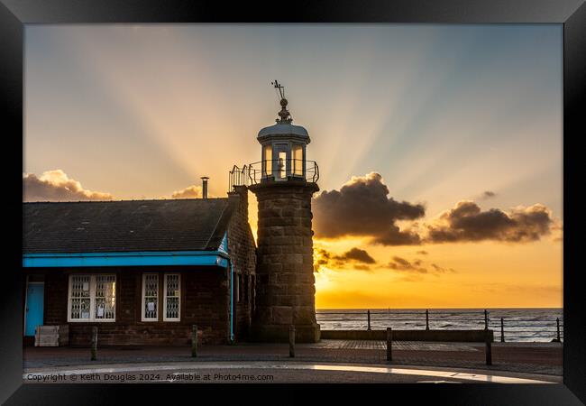 Morecambe Lighthouse at Sunset Framed Print by Keith Douglas