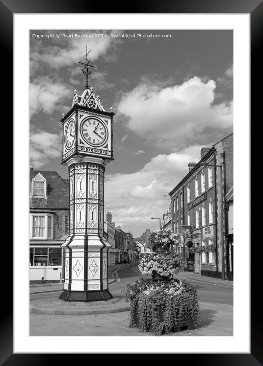 Downham Market Town Clock Norfolk black and white Framed Mounted Print by Pearl Bucknall