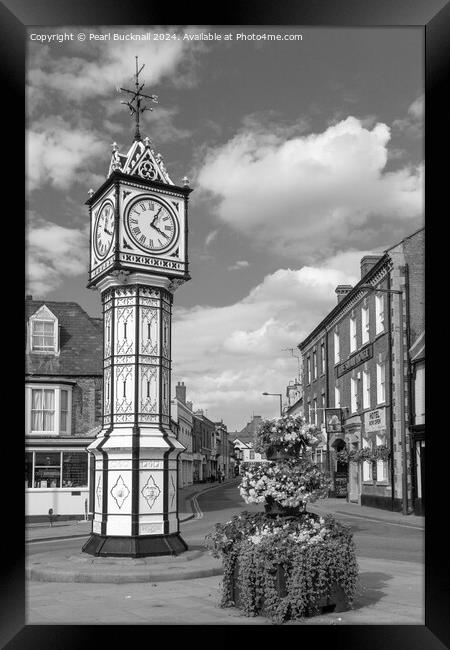Downham Market Town Clock Norfolk black and white Framed Print by Pearl Bucknall