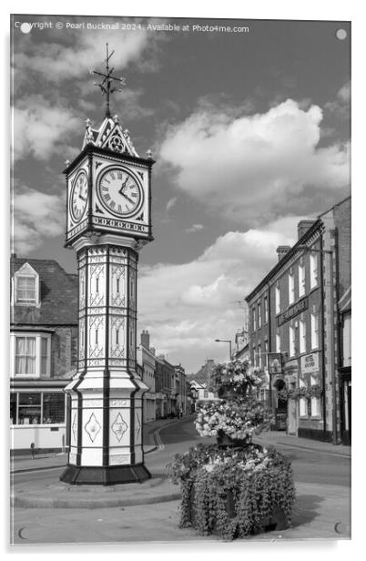 Downham Market Town Clock Norfolk black and white Acrylic by Pearl Bucknall