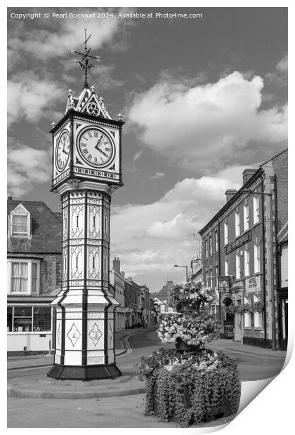 Downham Market Town Clock Norfolk black and white Print by Pearl Bucknall
