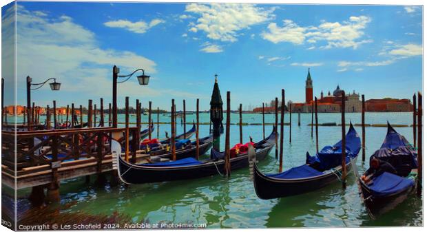 Gondola's on the Grande canal Venice  Canvas Print by Les Schofield