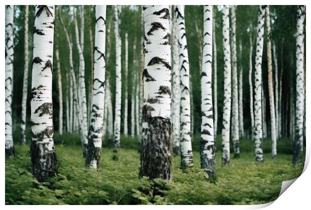 A beautiful birch forest with many white tree trunks. Print by Michael Piepgras