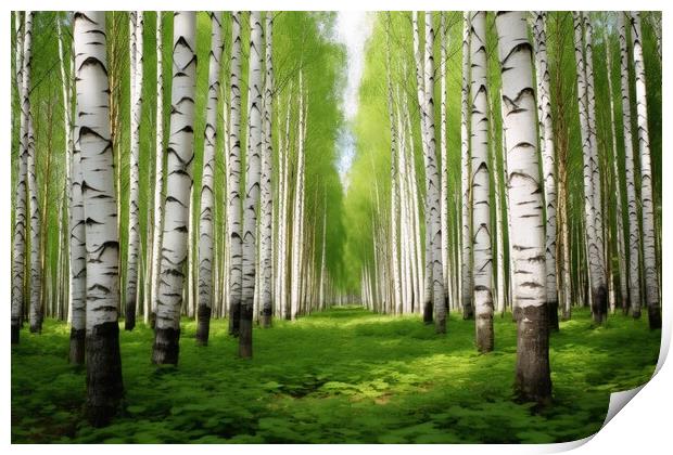 A beautiful birch forest with many white tree trunks. Print by Michael Piepgras