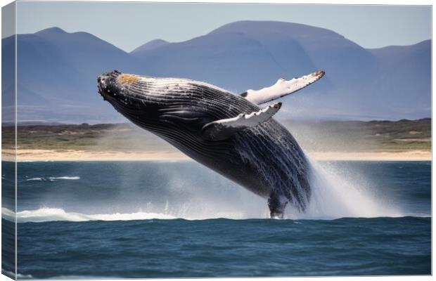 A big whale jumping half out of the water. Canvas Print by Michael Piepgras