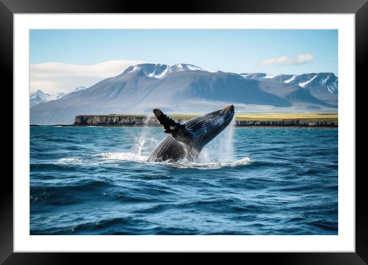 A big whale jumping half out of the water. Framed Mounted Print by Michael Piepgras