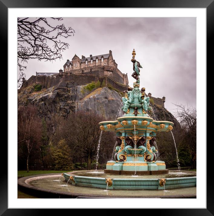 Ross Fountain Edinburgh Castle Backdrop Framed Mounted Print by Apollo Aerial Photography