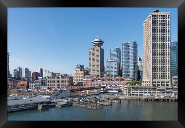 The harbour water front  just East of the Cruise Liner Terminal, Vancouver, British Columbia, Canada Framed Print by Dave Collins