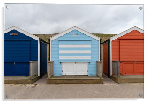Colourful beach huts shut for winter, Gorleston, Norfolk, England Acrylic by Dave Collins