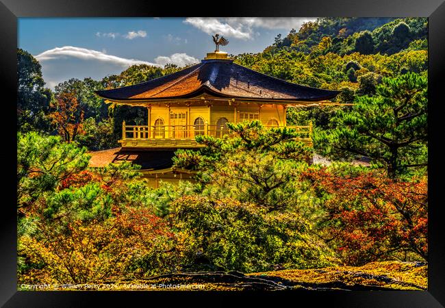 Fall Leaves Kinkaku-Ji Golden Pavilion Buddhist Temple Kyoto Jap Framed Print by William Perry
