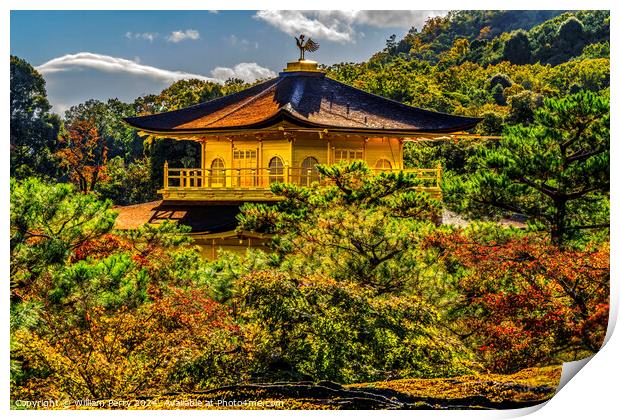 Fall Leaves Kinkaku-Ji Golden Pavilion Buddhist Temple Kyoto Jap Print by William Perry