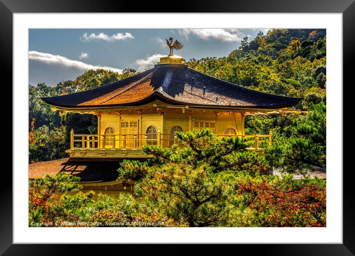 Fall Leaves Kinkaku-Ji Golden Buddhist Temple Kyoto Japan Framed Mounted Print by William Perry