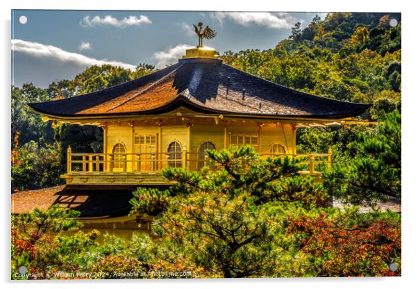 Fall Leaves Kinkaku-Ji Golden Buddhist Temple Kyoto Japan Acrylic by William Perry