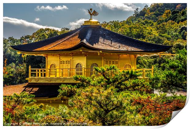 Fall Leaves Kinkaku-Ji Golden Buddhist Temple Kyoto Japan Print by William Perry