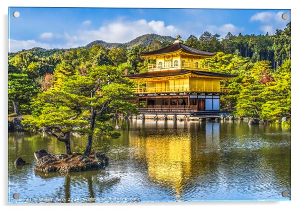 Water Reflection Garden Kinkaku-Ji Golden Pavilion Temple Kyoto  Acrylic by William Perry