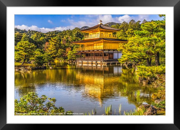 Water Reflection Garden Kinkaku-Ji Golden Pavilion Temple Kyoto  Framed Mounted Print by William Perry