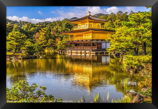 Water Reflection Garden Kinkaku-Ji Golden Pavilion Temple Kyoto  Framed Print by William Perry