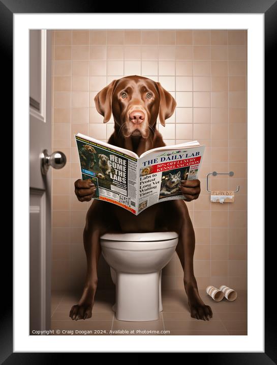 Chocolate Labrador on the Toilet Framed Mounted Print by Craig Doogan