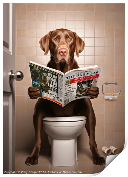 Chocolate Labrador on the Toilet Print by Craig Doogan