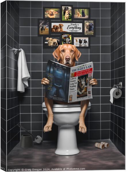 Fox Red Labrador on the Toilet Canvas Print by Craig Doogan