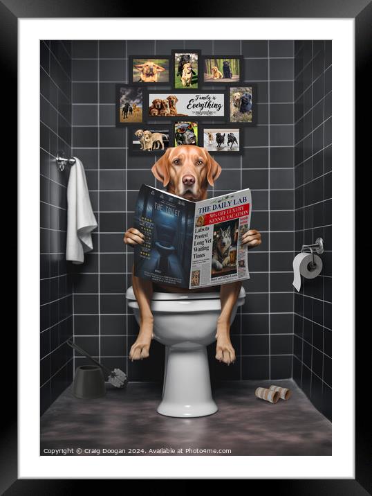 Fox Red Labrador on the Toilet Framed Mounted Print by Craig Doogan