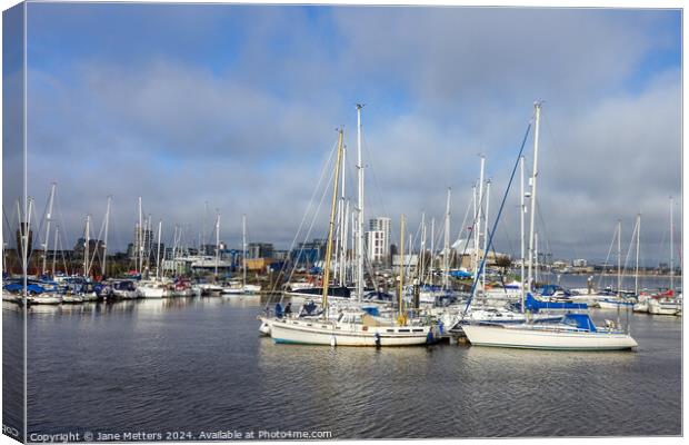 Boats Moored at Penarth Marina Canvas Print by Jane Metters