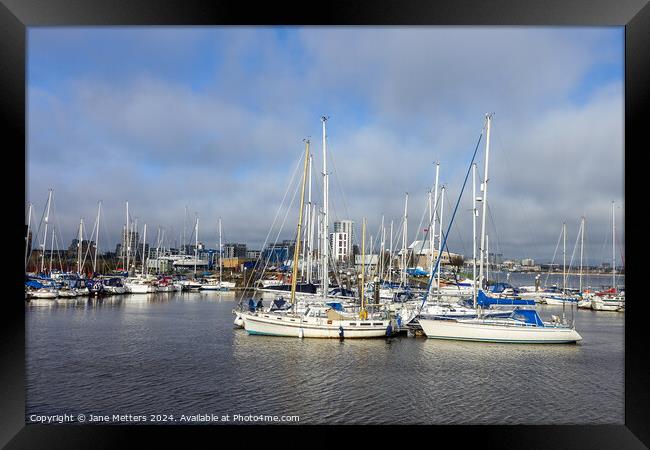 Boats Moored at Penarth Marina Framed Print by Jane Metters