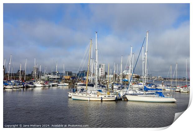 Boats Moored at Penarth Marina Print by Jane Metters